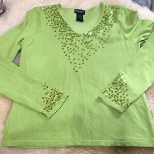 Lime green sweater sequins top size S